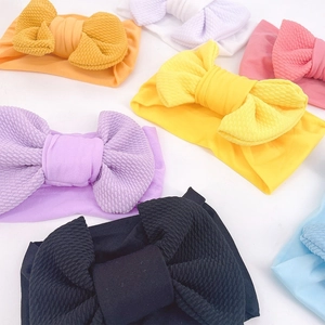 Multi-color baby waffle bow headbands set with breathable elastic fabric for infants