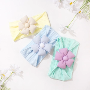 Lot de 3 bandeaux bébé en jacquard souple avec grandes décorations florales pastel