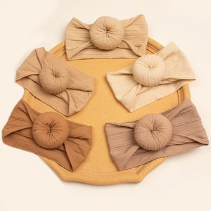 Diademas de Punto de Ocho para Bebé Turbante con Nudo de Donut Cintas Elásticas para el Pelo para Infantes Tonos Tierra