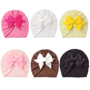 Breathable baby bow beanie 6-pack in various colors with waffle knit texture