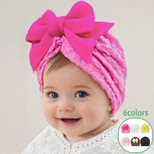 Infant Baby Turban Hat With Big Bow Soft Polyester Breathable Waffle Texture Beanie Cap For Newborn Girls Daily Accessories