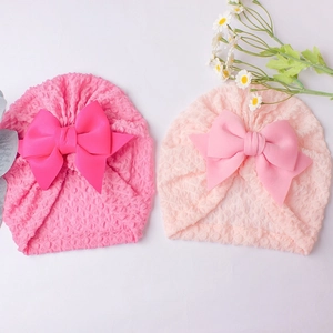 Set of two breathable soft baby turbans with large bows in rose and light pink colors