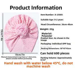 Spécifications de taille du bonnet turban rose pour bébé avec fleur en relief