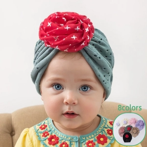 Chapeau Turban Ajouré pour Nourrisson Bébé Respirant Tricot en Polyester Doux Avec Grande Fleur pour Photographie de Jeunes Enfants