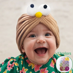 Mignon Bonnet Turban Côtelé à Grands Yeux pour Nourrissons Bonnet en Polyester Doux pour Bébé Couvre-chef Chaud pour Tout-petits