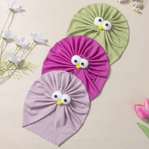 Bonnets bébé côtelés mignons avec yeux de monstre et pompons en couleurs pastel