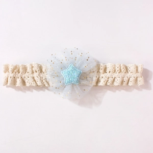Fascia per neonati in pizzo con fiore in tulle azzurro e stella glitterata dorata