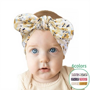 Bandeau à Oreilles de Lapin Noué Imprimé Floral pour Bébé Turban Élastique en Polyester pour Nourrissons Accessoires de Cheveux