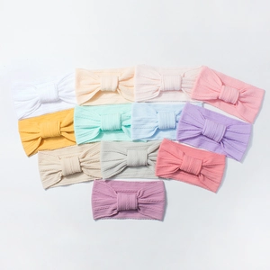 Set of nylon elastic baby headbands with jacquard knot and soft knitted bow texture