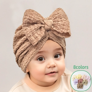 Baby Bow Turban Hat Soft Polyester Tie-dyed Solid Color Breathable Infant Beanie For Newborn Toddler Cute Photography Props