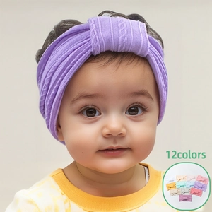 Baby Cable Knit Bow Headband Soft Elastic Jacquard Nylon Hairband For Infants Toddlers Hair Accessories Photography Props