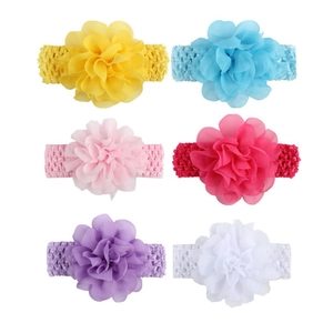 Lot de 6 bandeaux élastiques en maille avec fleurs en mousseline pour bébé fille