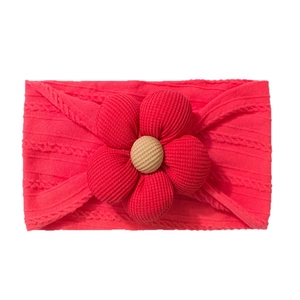 Elastic baby headband with jacquard knit texture and large 3D flower decoration
