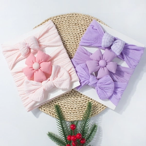 Lot de 3 bandeaux pour bébé avec nœuds et fleurs élastiques en rose et violet