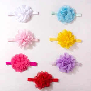 Set of seven handmade chiffon flower headbands for babies in assorted vibrant colors