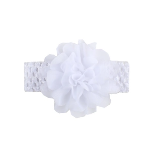 Bandeau à fleurs en mousseline blanche pour bébé avec large bande élastique tricotée