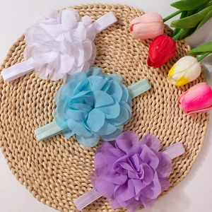 Three-piece infant chiffon flower headband set in white, light blue and purple