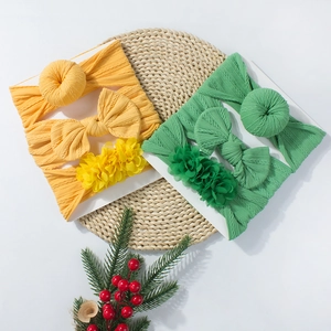 Lot de 3 bandeaux bébé avec nœuds et fleurs en tricot côtelé doux et extensible pour enfant
