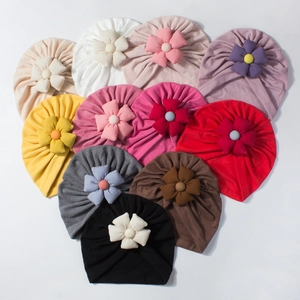 Baby flower turban hats set featuring soft fabric and 3D floral accents in 11 colors