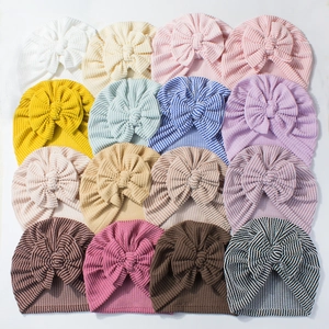 Newborn striped turbans with bow in 16 colors made of soft ribbed stretch fabric