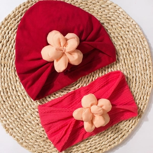 Baby Turban Hat And Headband Combo Polyester Large 3D Flower Toddler Headwrap Newborn Hair Accessories For Girls Photography Gift