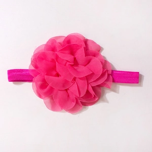 Bright peach chiffon flower headband for babies with comfortable elastic fabric band