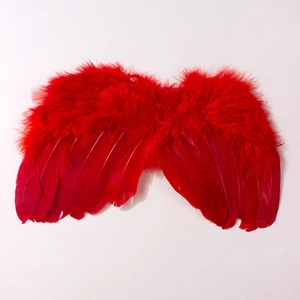 Détail d'ailes d'ange en plumes rouges avec duvet doux et texture uniforme pour bébés