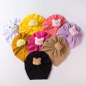 8-pack baby waffle knit donut hats with cute 3D animal plush ears in assorted colors