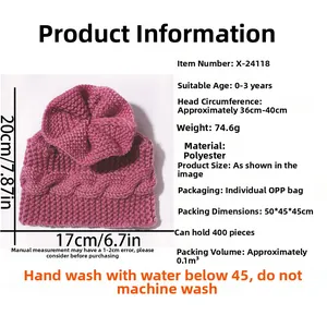Spécifications détaillées de taille pour bonnet en tricot rose à torsades pour bébé