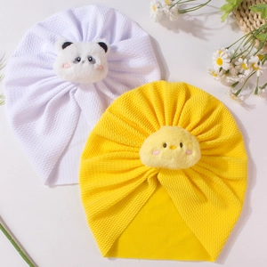Two-pack breathable baby beanies featuring cute panda and chick animal plush designs
