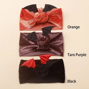 Velvet Halloween bat headbands for babies in orange, purple and black colors