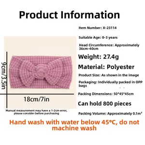 Detailed size chart for baby bow headband with waffle texture and 36-40cm circumference