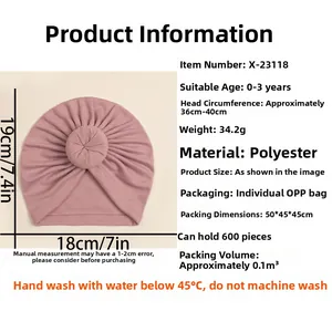Detailansicht der Größentabelle für rosa Baby Turban Mütze aus weichem Polyestergewebe
