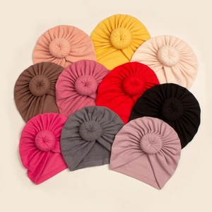 Set mit 10 einfarbigen Baby Turban Mützen mit Donut Knoten aus weichem Stretchstoff
