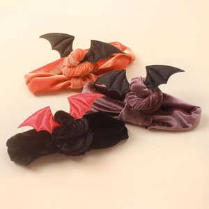 Velvet Halloween bat headbands set for babies and children in orange, purple, and black