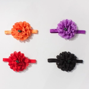 Vierer-Set elastische Baby-Stirnbänder mit Spitzenblumen in Orange Lila Rot und Schwarz