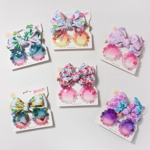 Toddler Girls Floral Sunglasses And Elastic Bowknot Headband Accessory UV Protection Summer Beach Vacation Cute Hair Decor
