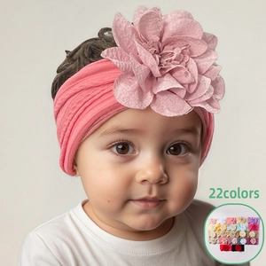 Bandeau de Turbant pour Nourrisson en Jacquard Élastique Bébé avec Grande Fleur en Tissu pour Accessoires de Photographie