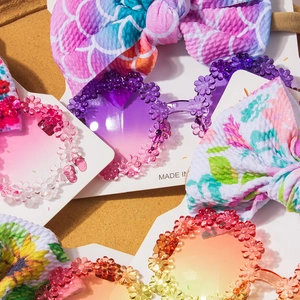 Kids petal sunglasses and elastic waffle floral headband set for girls' summer outfits