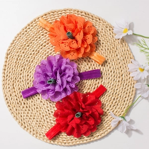 Dreiteiliges Set elastische Baby Stirnbänder mit großen geschichteten Spitzenblumen Ornamenten