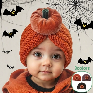 Halloween Baby Knitted Beanie Warm Winter Pumpkin Turban Hat 3D Velvet Decor For Infants Toddlers Festive Party Headwear