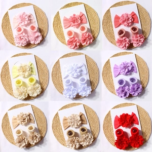 Detailed grid showing multi-color baby headbands and matching floral socks sets