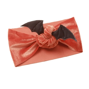 Orange velvet baby headband with black bat wings decoration for Halloween styling