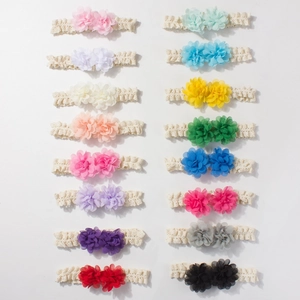Set of 16 multicolor baby lace headbands with chiffon flowers for infants and toddlers