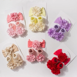 Baby Girl Flower Headband And Socks Combination Elastic Knit Newborn Infant Photography Props Boutique Accessories