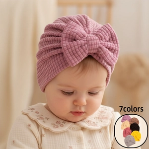 Bonnet Turban Bébé Tricot Gaufre Doux Extensible Bandeau Avec Grand Nœud Beanie Pour Nouveau-Né Filles Accessoires Mignons