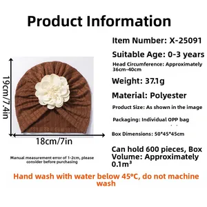 Guide des tailles du turban marron avec fleur pour bébé âgé de 0 à 3 ans environ