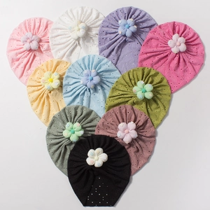 Set of 10 breathable hollow knit baby beanies with cute layered flower decorations