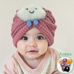 Baby Turban Hat Cute Cloud Smiling Face Waffle Knit Soft Warm Infant Toddler Beanie Cap For Newborn Girls Photography