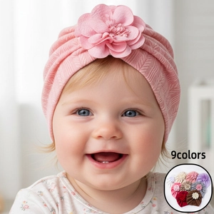 Bonnet Turban Doux pour Bébé Fille avec Grande Fleur Tricoté Bonnet Indien pour Nourrisson Accessoires de Photographie Quotidien